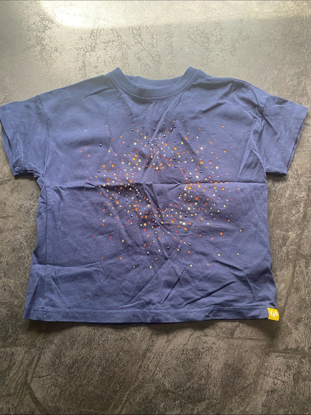 Desigual Navy Short Sleeve Tee with Multicolor Sparkle Dots
